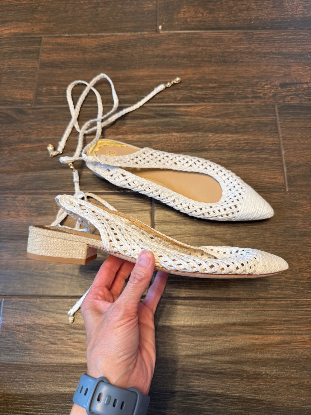 Antonio Melani x Jennifer Sumko White Woven Lace-Up Slingback Flats Size 8.5 New - Picture 4 of 9